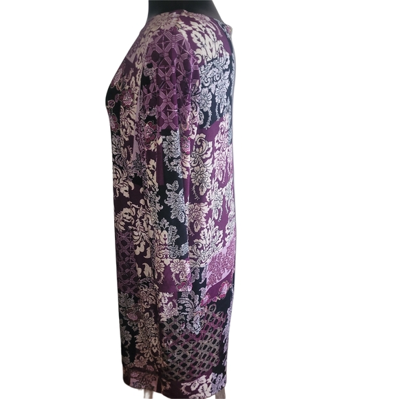 Chico's Royal Damask Purple and Black Shift Dress 16 - Picture 5 of 7